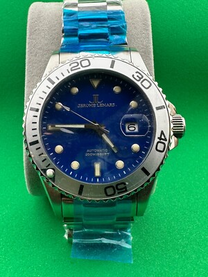 JEROME LEMARS Men s 44MM Blue Dial Automatic Dive Watch - New Without Box