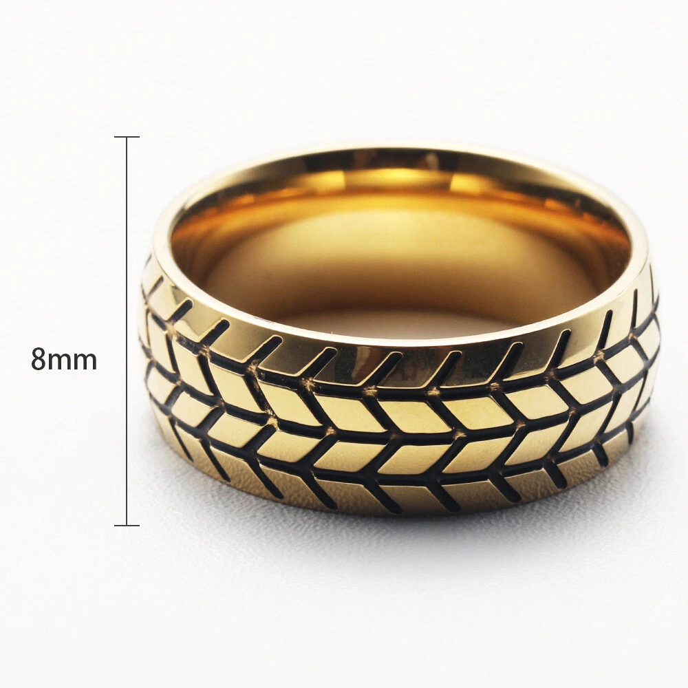 MEN S WOMEN S CAR TYRE TREAD WEDDING BAND RING GOLD PLATED