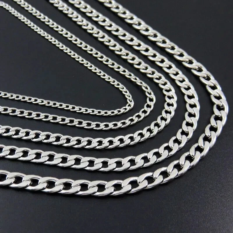 Mens Boys Curb Chain Stainless Steel Silver 3mm-8.0mm Cuban Necklace Men 16-22" - Image 3 of 4