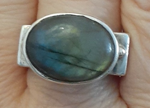 Designer Fine Sterling Silver Labradorite Gemstone Modernist Ring Size 8 - Picture 4 of 18