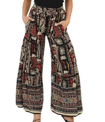 Angie Clothing Pants Flow Print Black