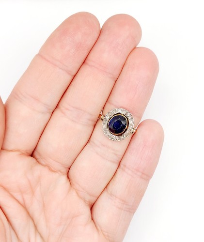 Anillo Pompadour Oro 18k Zafiro Sintético Diamante Talla Rosa (1900) - Imagen 12 de 12