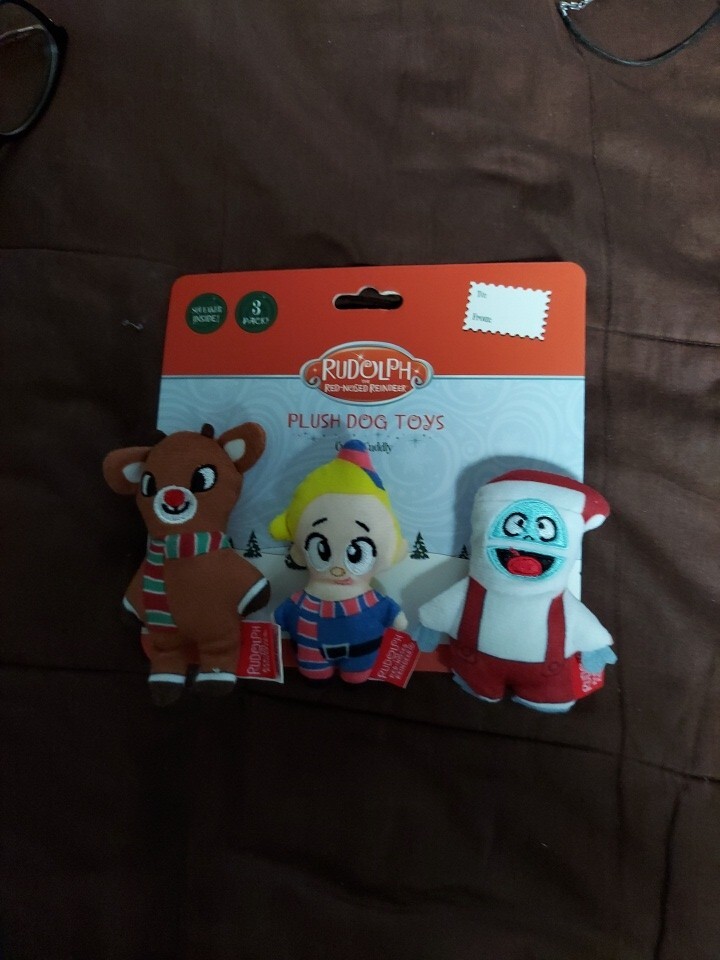 Rudolph The Red nosed Reindeer Plush Dog Toy Squeaks Bumble