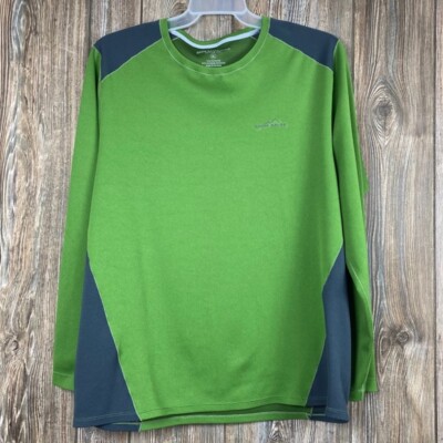 Eddie Bauer Sport Shirt Active Fit Men Sz XL Green Blue LS