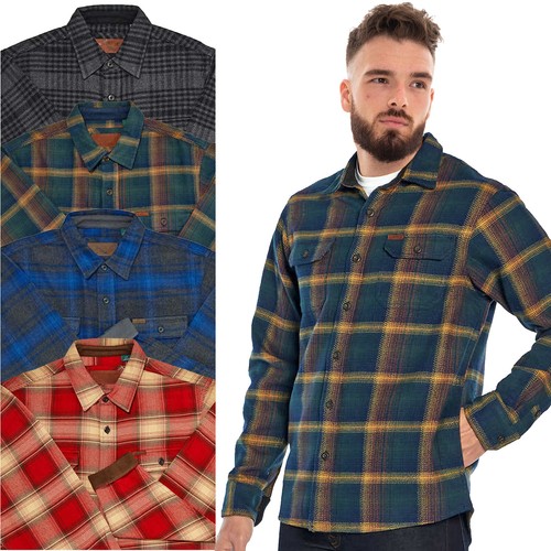 Mens Heavyweight Flannel Lumberjack Shirt Jacket Plaid Check Hand Warmer Pockets - Picture 1 of 21