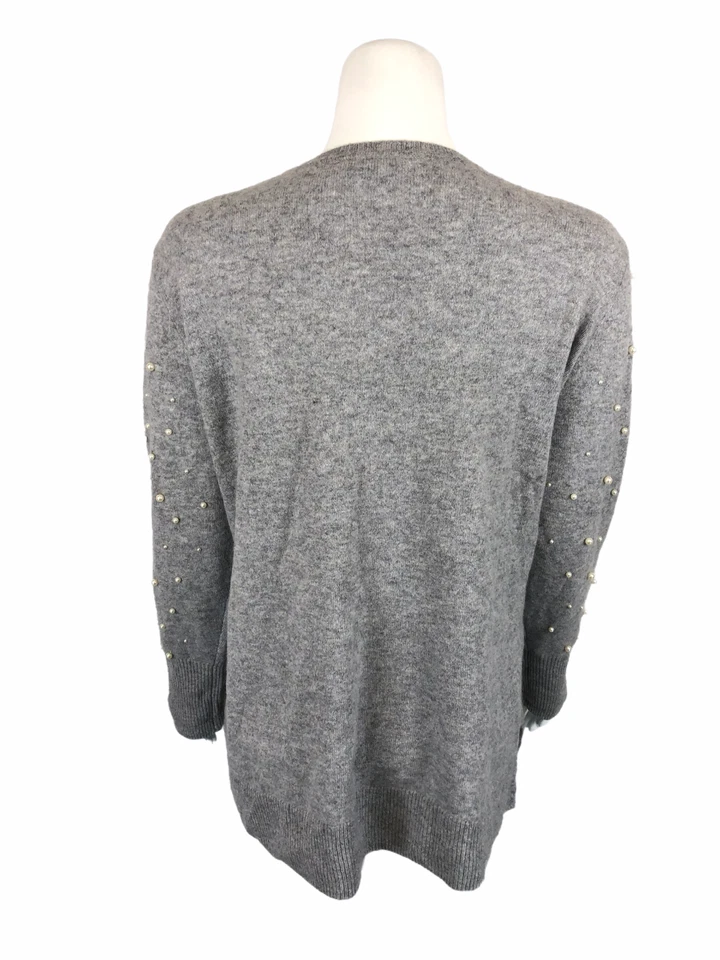 Suéter Isaac Mizrahi para mujer 2 capas cachemir imitación perla gris jaspeado talla mediana  Foto 2 de 2