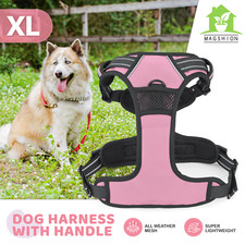 Pink Adjustable No Pull Reflective Dog Pet Harness Breathable Mesh with Handle