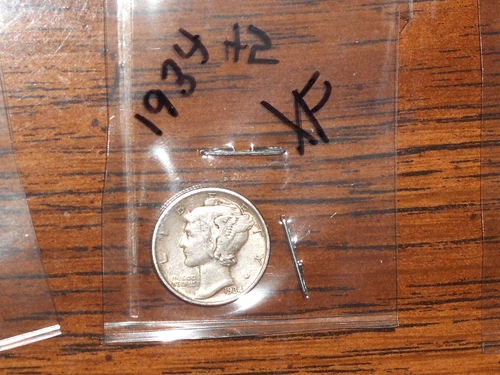 1934  SILVER MERCURY DIME - GRADES "EXTREMELY FINE"
