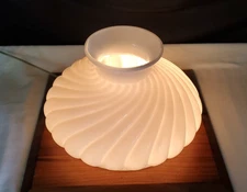 Antique Vtg Milk Glass Student Oil Lamp Shade Swirl Ribbed Melon White 10"Fitter