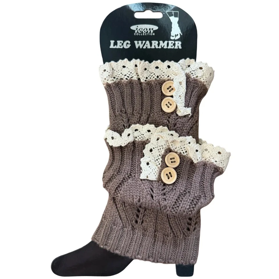 Calentadores de pierna de bota marrón Icon Collection con top de encaje talla única nuevos con etiquetas Foto 3 de 4