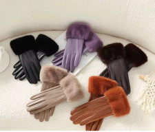 Winter Luxury Women's PU Leather Gloves Faux Fur Cuff Warm Touchscreen Driving