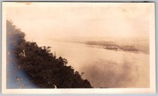Vtg B&W Snapshot River View Scenic Landscape From Hill 1930s