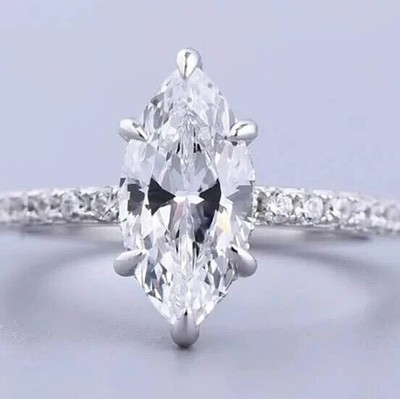 2Ct Marquise Cut Simulated Diamond Engagement Ring 14K White Gold Plated