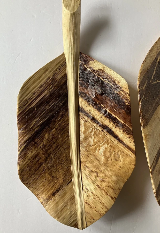 Wood Leaf Shaped  Large Platters/Serving Trays (2) Indonesia 20 X 9.5 Inches - Image 3 of 4