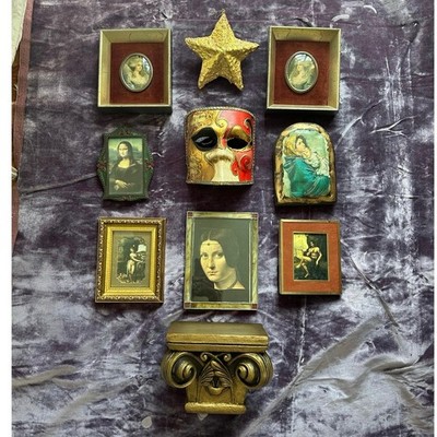 Vintage lot 10 gallery accent wall art pictures set ornate gold framed portraits