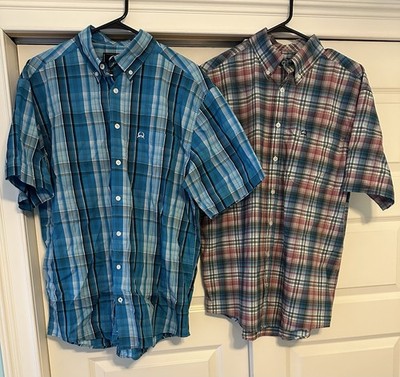 Cinch LOT of 2 Men s M Plaid Short Sleeve Button Up Shirt Western Rodeo Cowboy