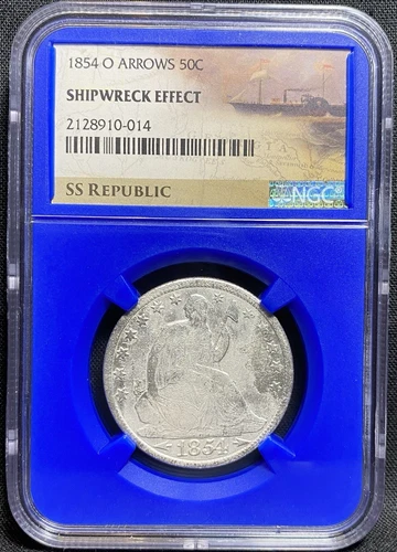 1854 SS Republic SHIPWRECK, Sea Salvage O 50c Half Dollar 1865 New Orleans, NGC