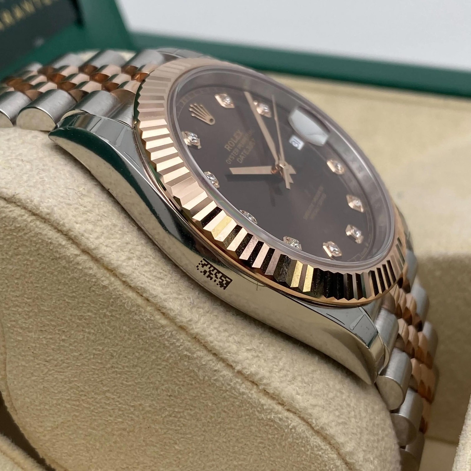 New Rolex Datejust 41 126331 Rose Gold Steel Chocolate Diamond Dial Watch B&P image 6