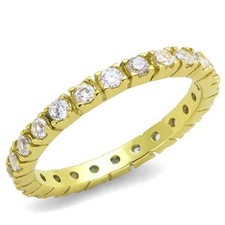 Women's Ring Band, Clear CZ, 14K Gold Plated, Stainless Steel, Stacking