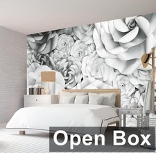 Bormia BN0022 - 151"x105" 3D White Rose Wall Mural WallPaper, Gray/White