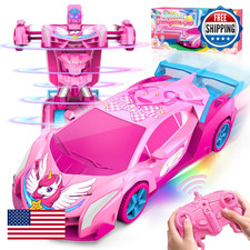 Unicorn Transform RC Cars for Girls Toys with Rainbow Eyes Underbody Lights, F