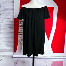 Y2K ASOS Black Elastic Off the Shoulder U Neck Knit Mini Swing Dress Stretch 6