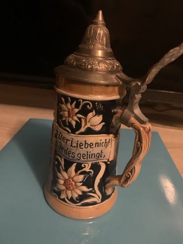 Small German Beer Stein.  Very Cool And Great Colorful Design Nice Condition!  