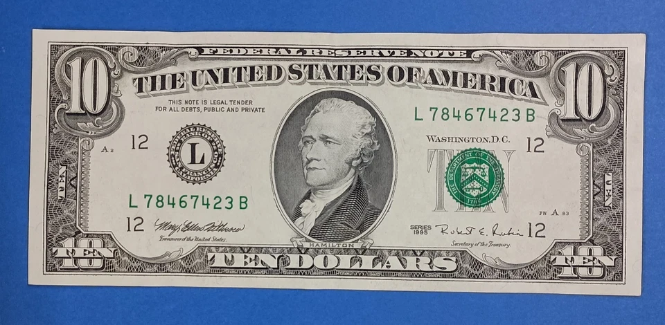 L78467423B $10 1995 Ten Dollar Bill 1995 - Image 2 of 3