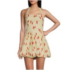 Bailey Rose Cream Red Pepper Print Halter Mini Dress Size XS