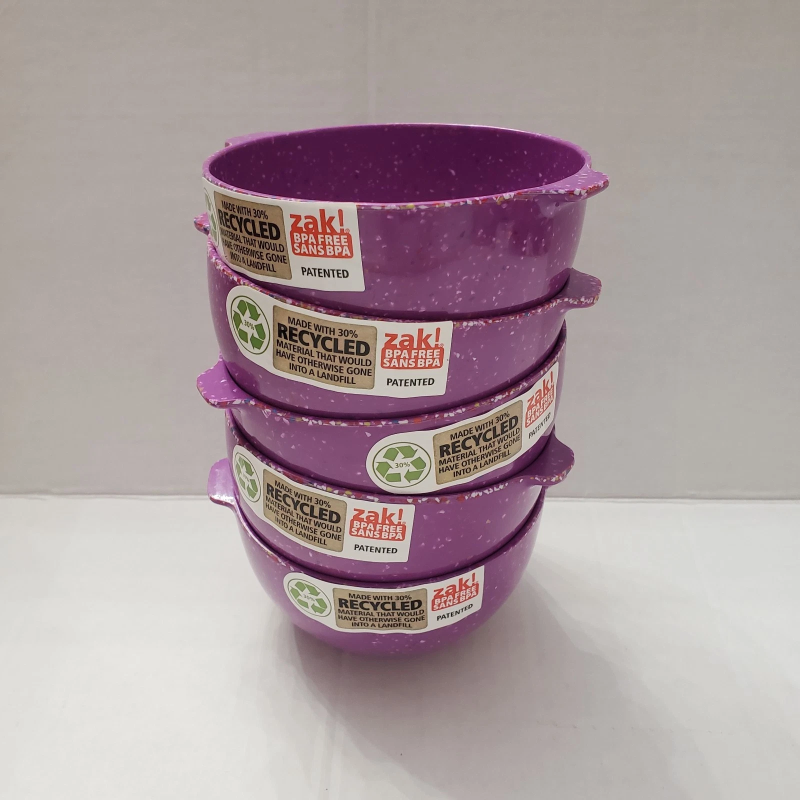 Lot 5 ZAK Confetti Melamine Prep Condiment Mixing Bowl Set Handle Purple New