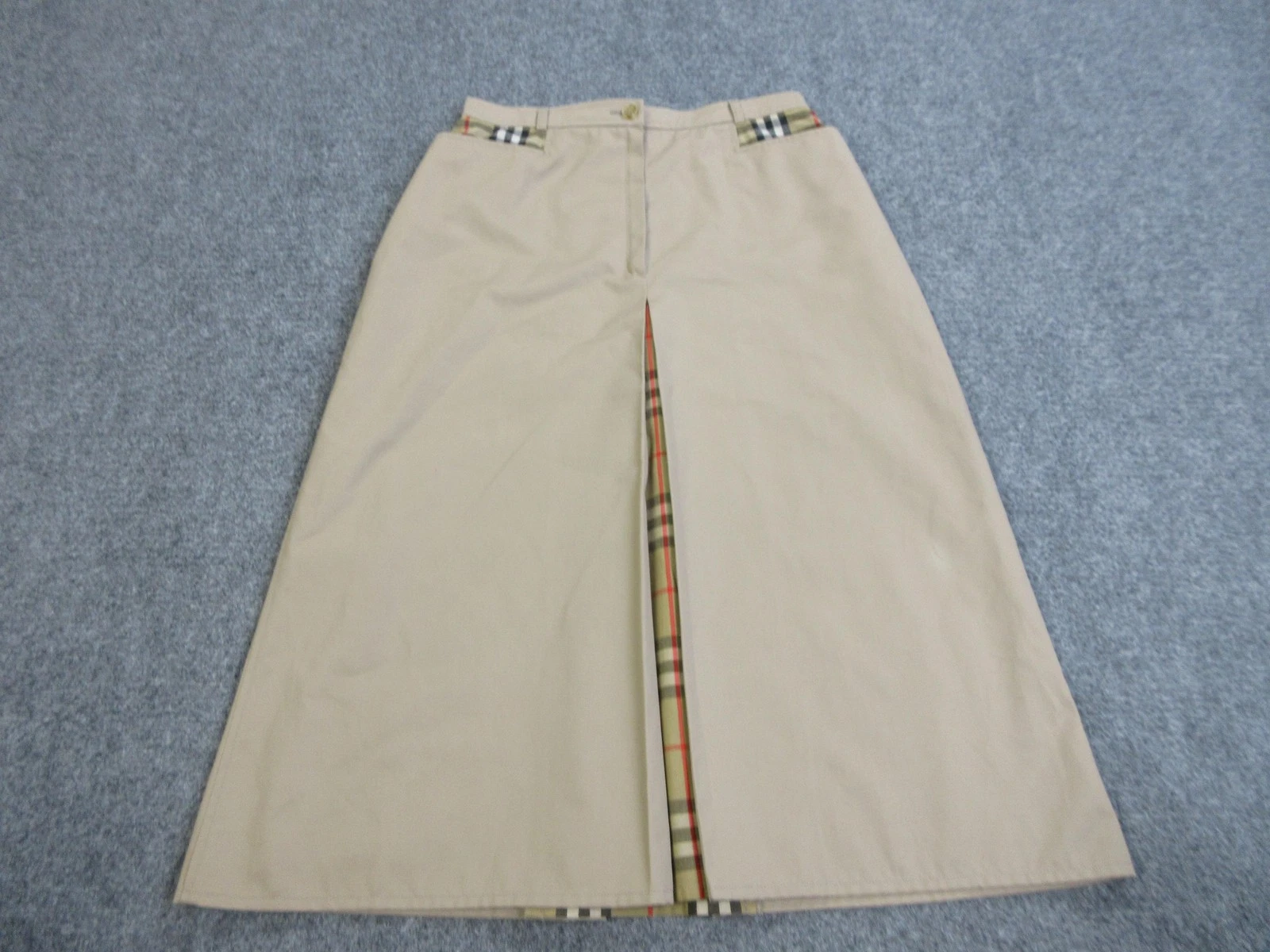 Vintage Burberrys Skirt Womens 14 Khaki Nova Check Plaid Pleated Beige 90s
