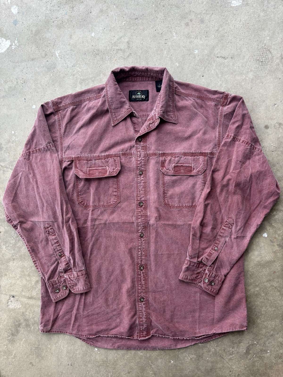 RedHead Mens Solid Red Cotton Button-Up Shirt Che… - image 1