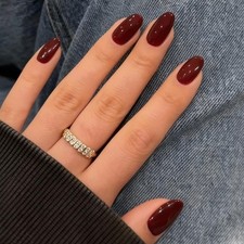 Modelones Dark Red Almond Press On Nails, Reusable Nail Kit with Glue &
