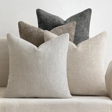 Pack of 4 Couch Throw Pillow Covers 18X18 Inch Neutral Soft Decorative Chenille
