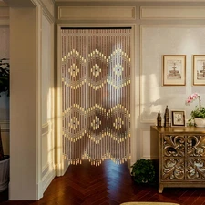 Natural Wood Beaded Curtain 90X175Cm Handmade Bamboo Doorway Decor Bohemian Room