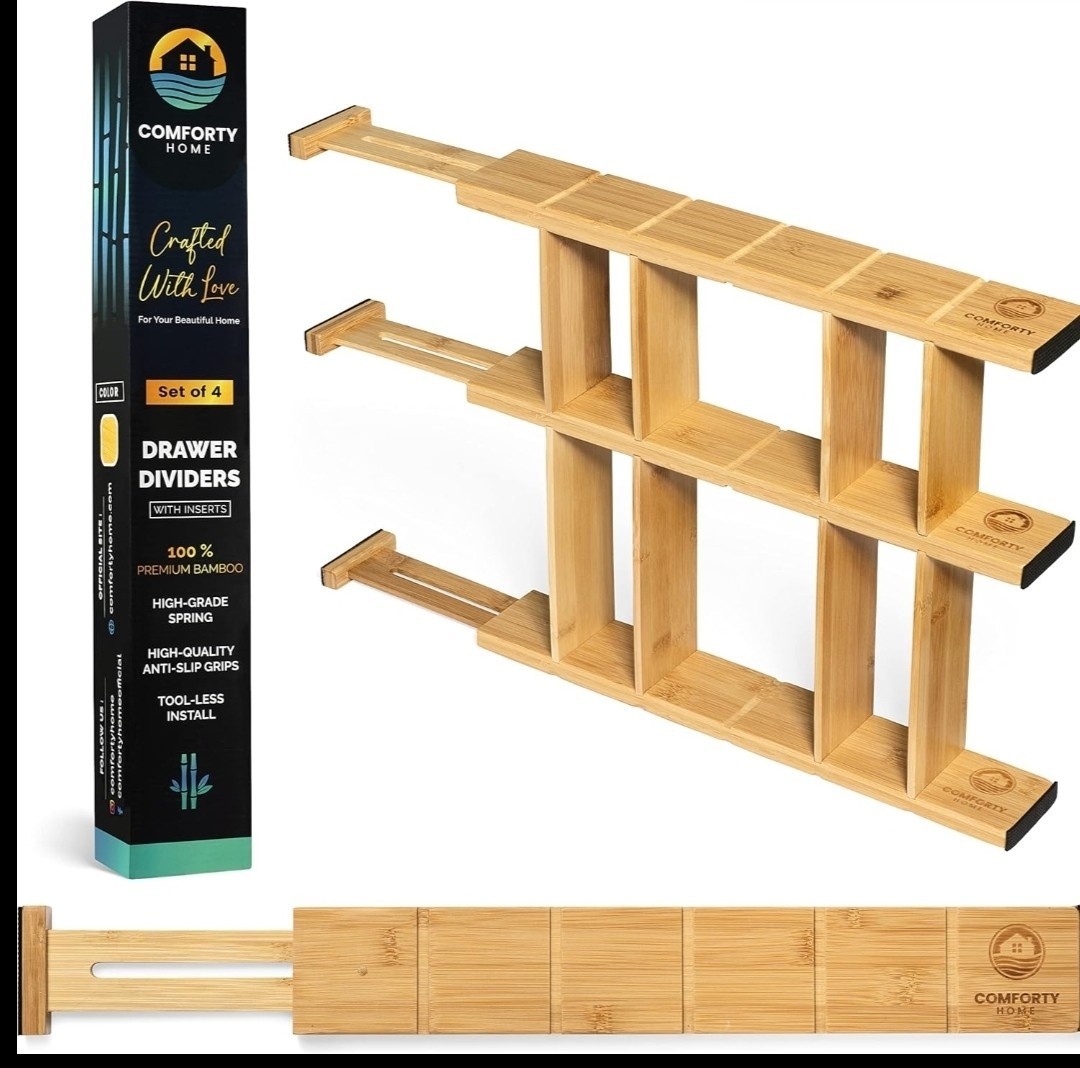 Crafted With Love Premium Bamboo Drawer Divider: Expandable, 16.5-21.5" 4PK