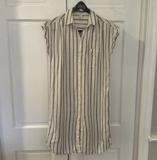 Linen Blend Tall Shift Shirt Dress White w/ Stripes Button Up Old Navy W/ Pocket