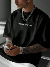 Men'S Never Give Up Graphic Print Casual T-Shirt Comfortable Round