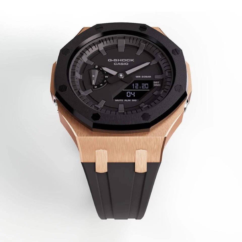 Casioak Mod Custom Watch Casio G-Shock GA-2100 Rose Gold Black Bezel Band GA2100 - Image 3 of 4