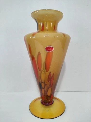 Amazing Murano Lavorazione Hand Blown Art Glass Vase Original Label