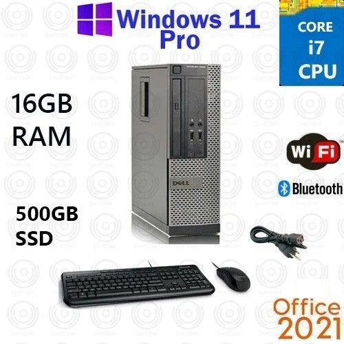 Dell Desktop i7 16GB RAM 500GB SSD Wifi Windows 11 Pro Office 24