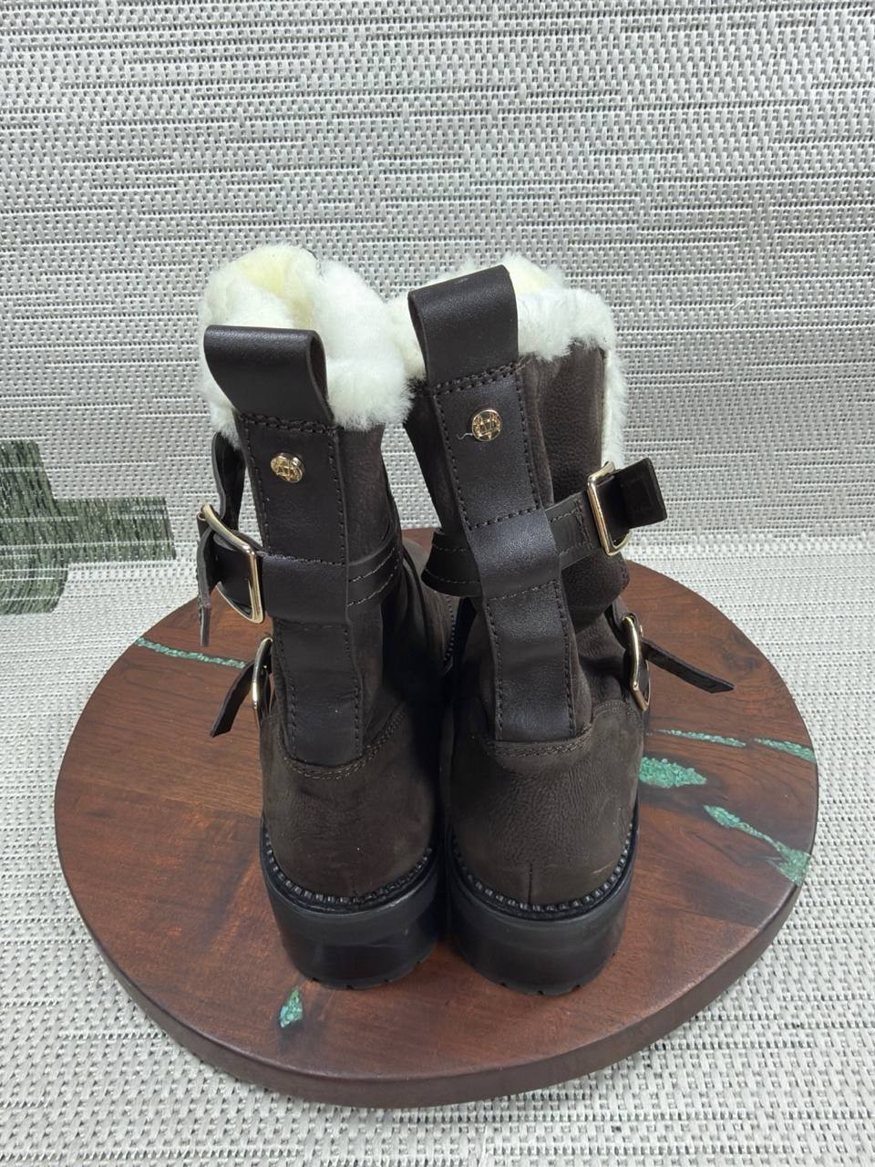 Massimo Dutti Boots Womens Size 40 Eu 9.5 Us Brown Suede Shearling Lace Up Snow thumbnail 5