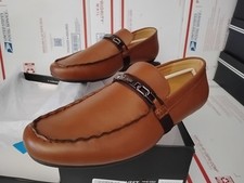 Nine West Mens Size 11 Damian Brown Faux Leather Slip On Loafers Medium (#203)