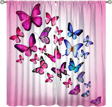 Butterfly Curtains for Girls Bedroom,Pink Window Curtain Panels Drapes for Kids