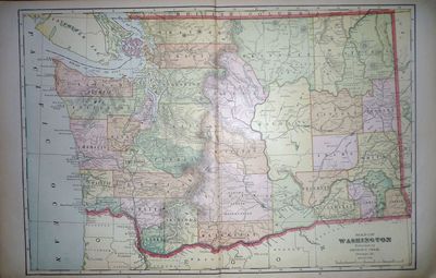 1908 Antique Map Washington State Seattle Mt Vernon Bellingham Yakima ...