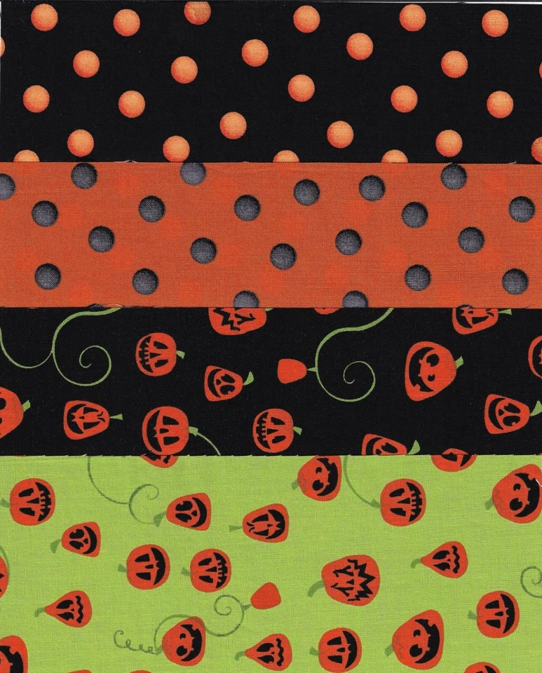 Halloween Fabric, Set of 12 Fat 1/8s, Candy, Dots, Orange, Black, Green Purple - Image 4 of 4