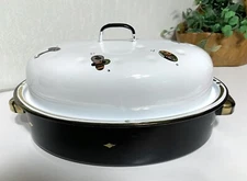 Vintage Georges Briard  Rare Chicken Pattern Enamel Roasting Pan  MCM