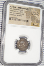 Illyria Dyrrhachium Cow Calf Drachm NGC Graded VF Silver Drachm Ancient Coin 4/5