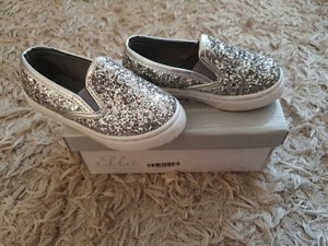 silver glitter slip on trainers