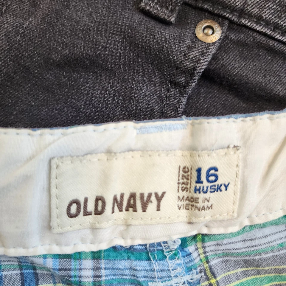 LOTE de 2 piezas Pantalones Cortos Carga Niños 16 Husky Cintura Ajustable Verano Negro Cuadros Foto 2 de 4